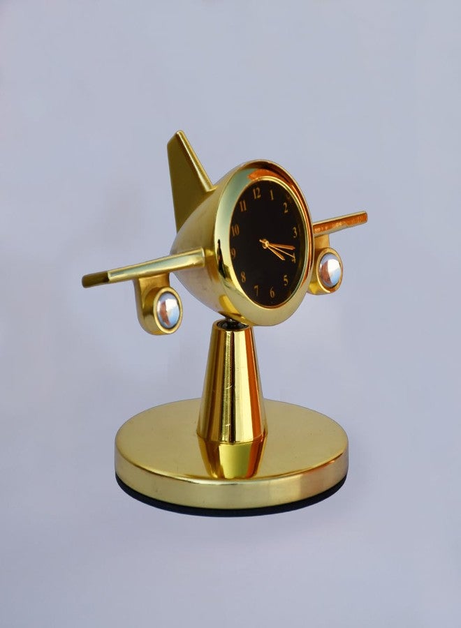 Saugat Traders Rotating Aeroplane Analog Table Clock Showpiece - Metal Airplane Clock for Office Desk, Study Table - Gift for Men, Women, Boys, Pilot, Air Hostess, Airforce Person (Golden), 10x7.5 Cm - Image 1